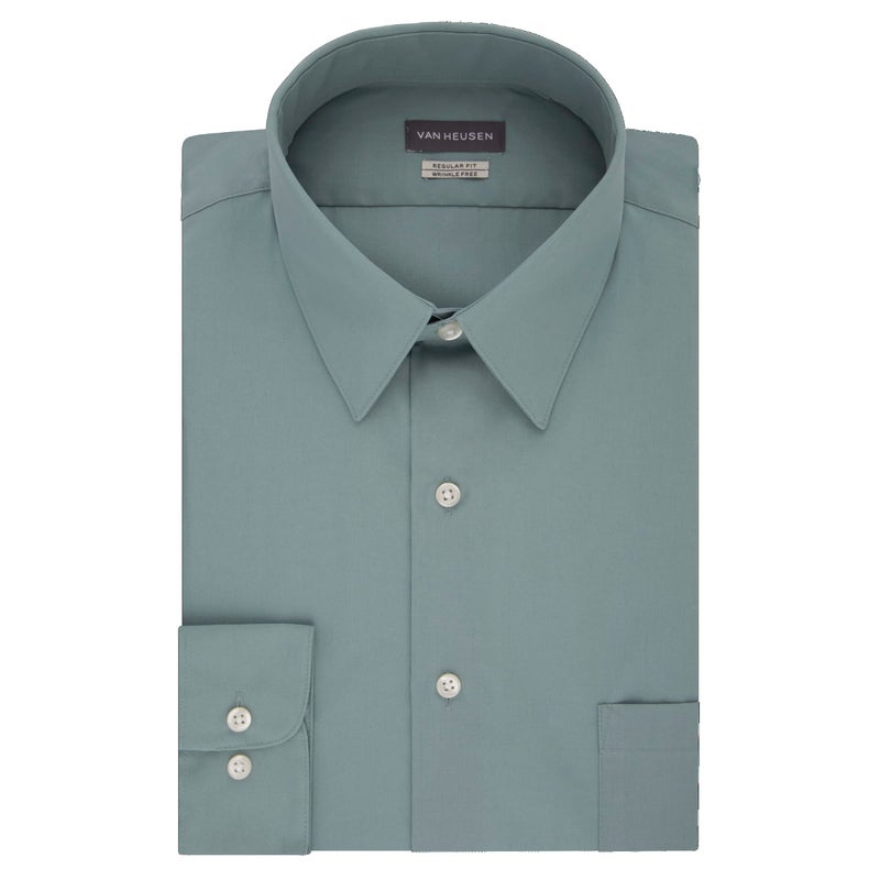 Van Heusen Men's Dress Shirt Regular Fit Poplin Solid, Ocean Mist, 15.5" Neck 32"-33" Sleeve - Image 3